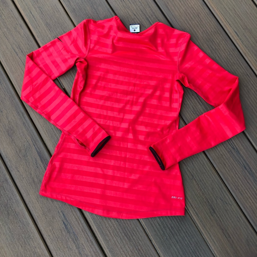 Red Striped NIKE PRO Dri-Fit long Sleeve Top